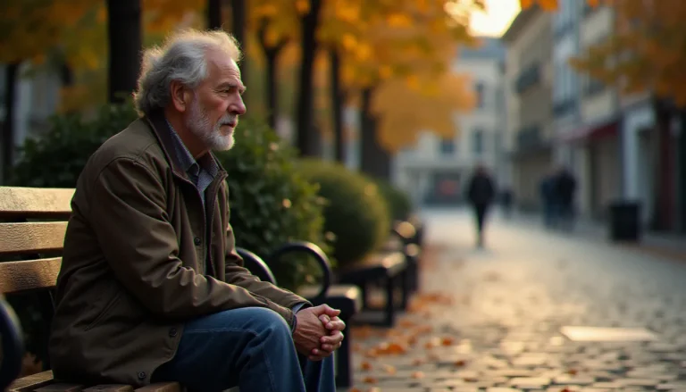 Un homme âgé en recueillement sur un banc à Nantes, illustrant la profondeur du prix de la spiritualité vécue au quotidien