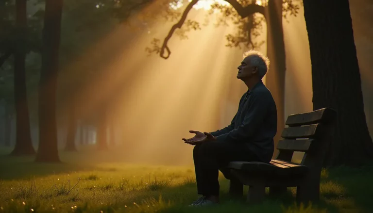 Personne en méditation silencieuse dans une forêt brumeuse à l'aube, illustrant une quête de spiritualité sans appartenance religieuse
