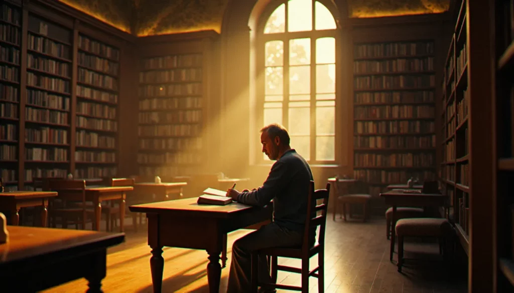 2002 en litterature featured Une salle de lecture dans une bibliothèque publique française à l'automne 2002, illustrant l'atmosphère de l'année 2002 en littérature