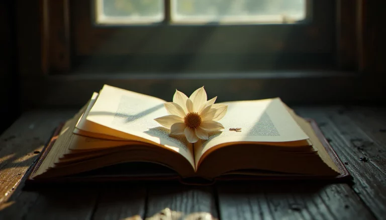 Un vieux livre relié en cuir ouvert sur une table en bois baigné de lumière matinale, symbole de la quête du medium meilleur livre