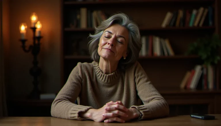 Une femme recueillie lors d'une séance de médiumnité en France, illustrant la recherche spirituelle autour des medium France connue