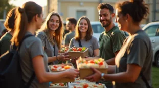 Des bénévoles distribuant des repas chauds dans un quartier des Bouches-du-Rhône, incarnant l'entraide solidarité 13 au quotidien