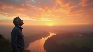 Un homme contemple le ciel doré au-dessus de la vallée de la Loire, incarnation d'un exemple de religion naturelle fondé sur la contemplation du monde