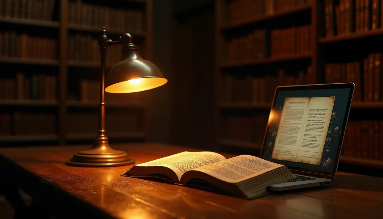 Une bibliothèque universitaire française avec un dictionnaire ancien ouvert et un écran affichant les ressources du centre national de ressources textuelles et lexicales