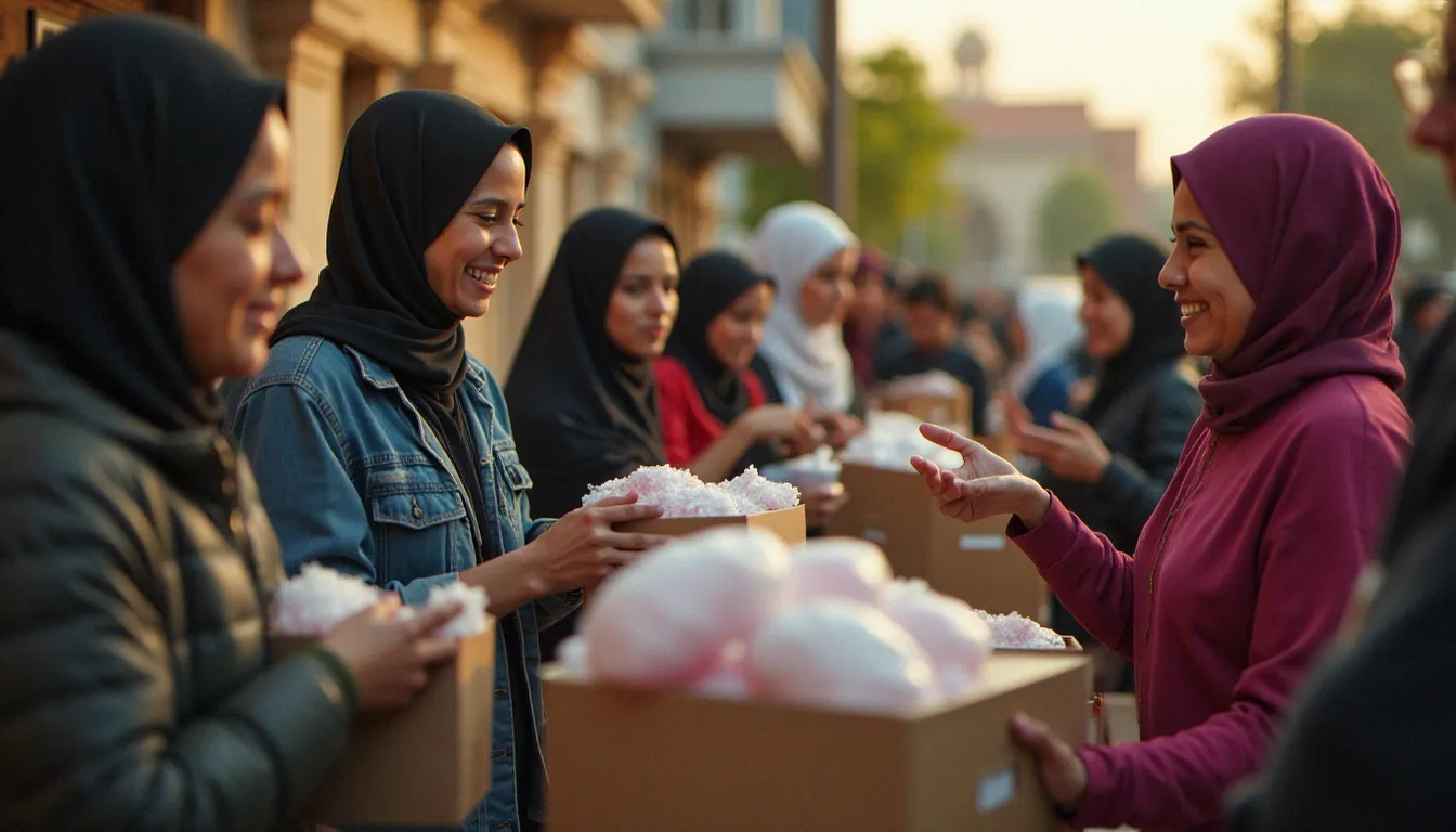 Des bénévoles de différentes traditions religieuses distribuant de la nourriture à des personnes dans le besoin, incarnant la solidarité que portent les grandes religions du monde