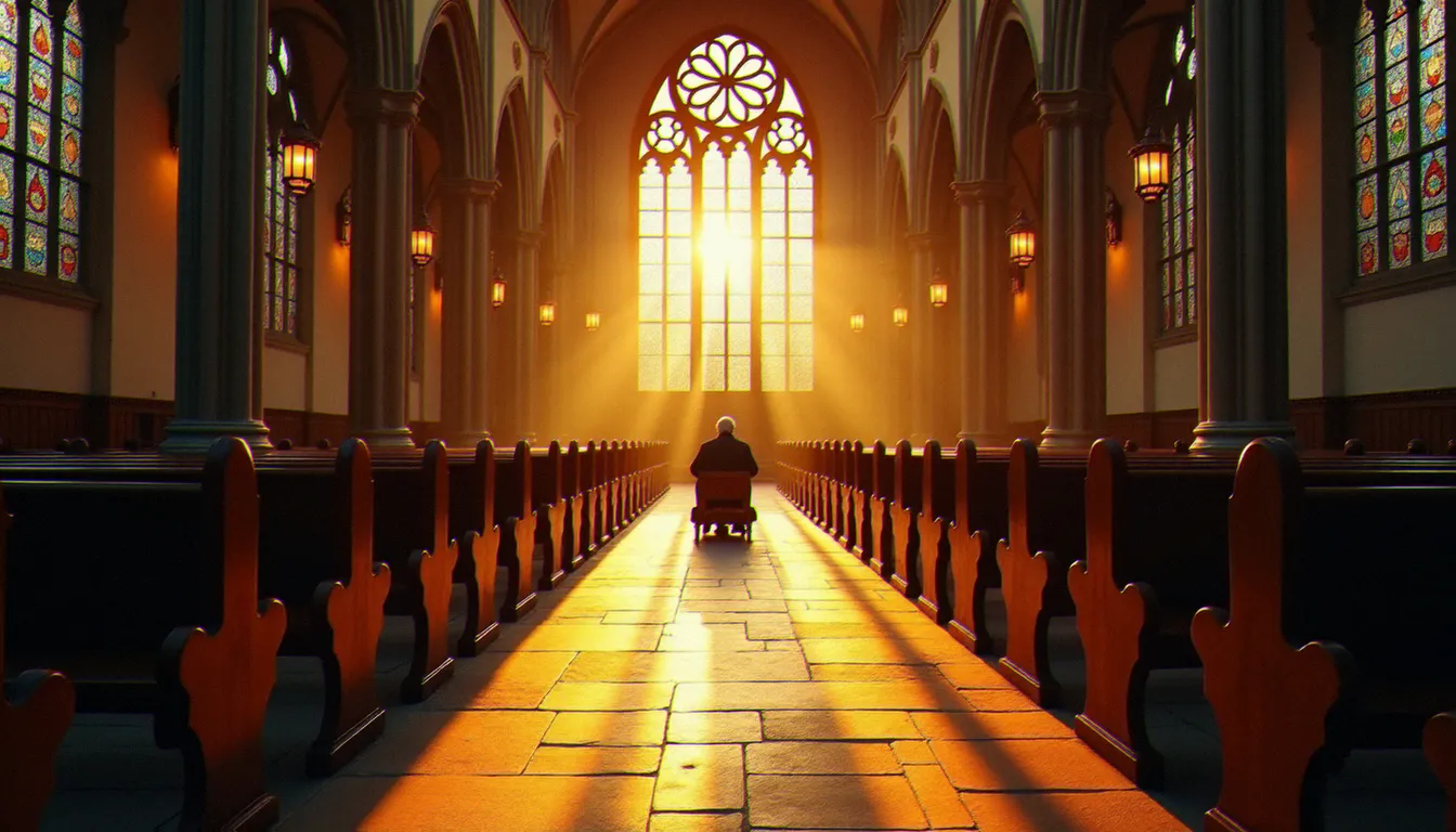 Intérieur d'une cathédrale gothique française baignée de lumière matinale, illustrant la religion en France en 2025