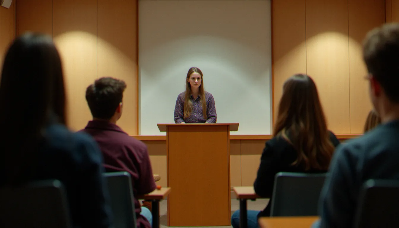 Adolescente prenant la parole lors d'un conseil de vie lycéenne, symbolisant la représentation institutionnelle comme forme d'engagement citoyen des jeunes