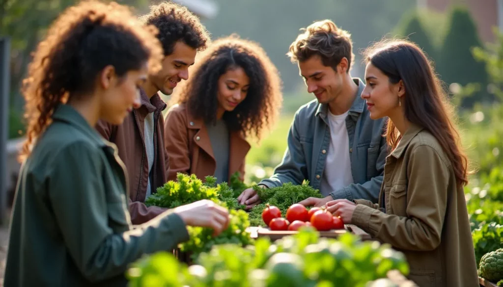 engagement citoyen des jeunes featured Groupe de jeunes adultes engagés dans un jardin partagé urbain, illustrant l'engagement citoyen des jeunes à travers une action collective concrète