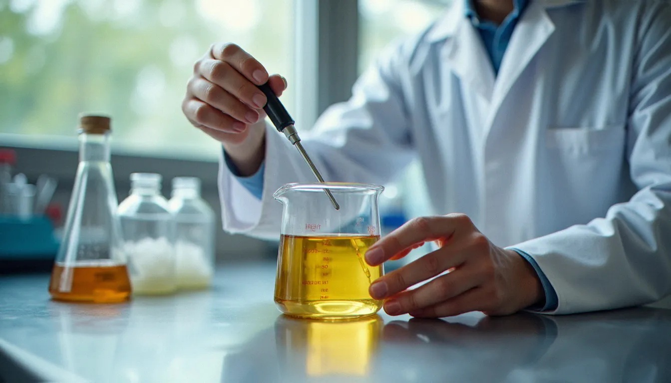 Technicien de laboratoire mesurant le pH d'un bouillon de culture nutritif, étape clé dans la préparation d'un milieu biologique