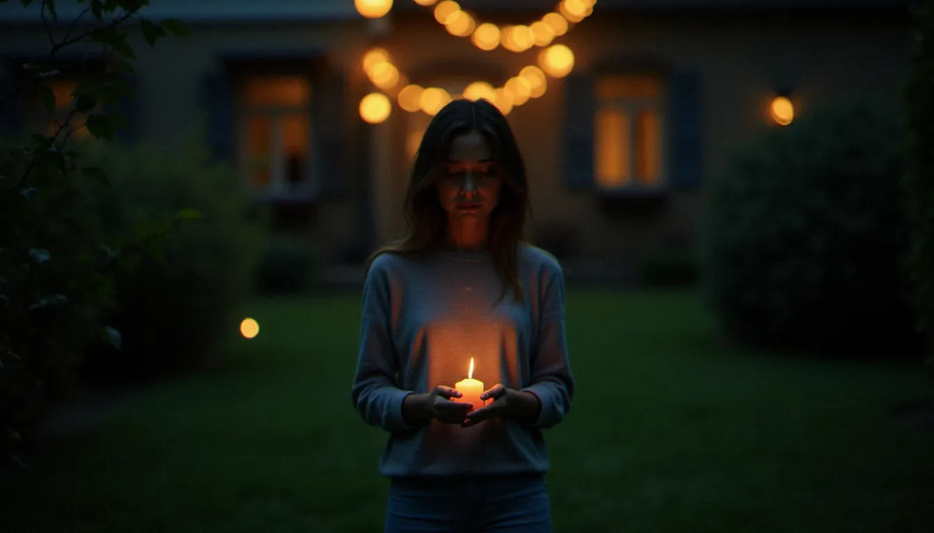 Silhouette recueillie tenant une bougie allumée au crépuscule, évoquant les pratiques de clôture et de protection de la sensibilité médiumnique