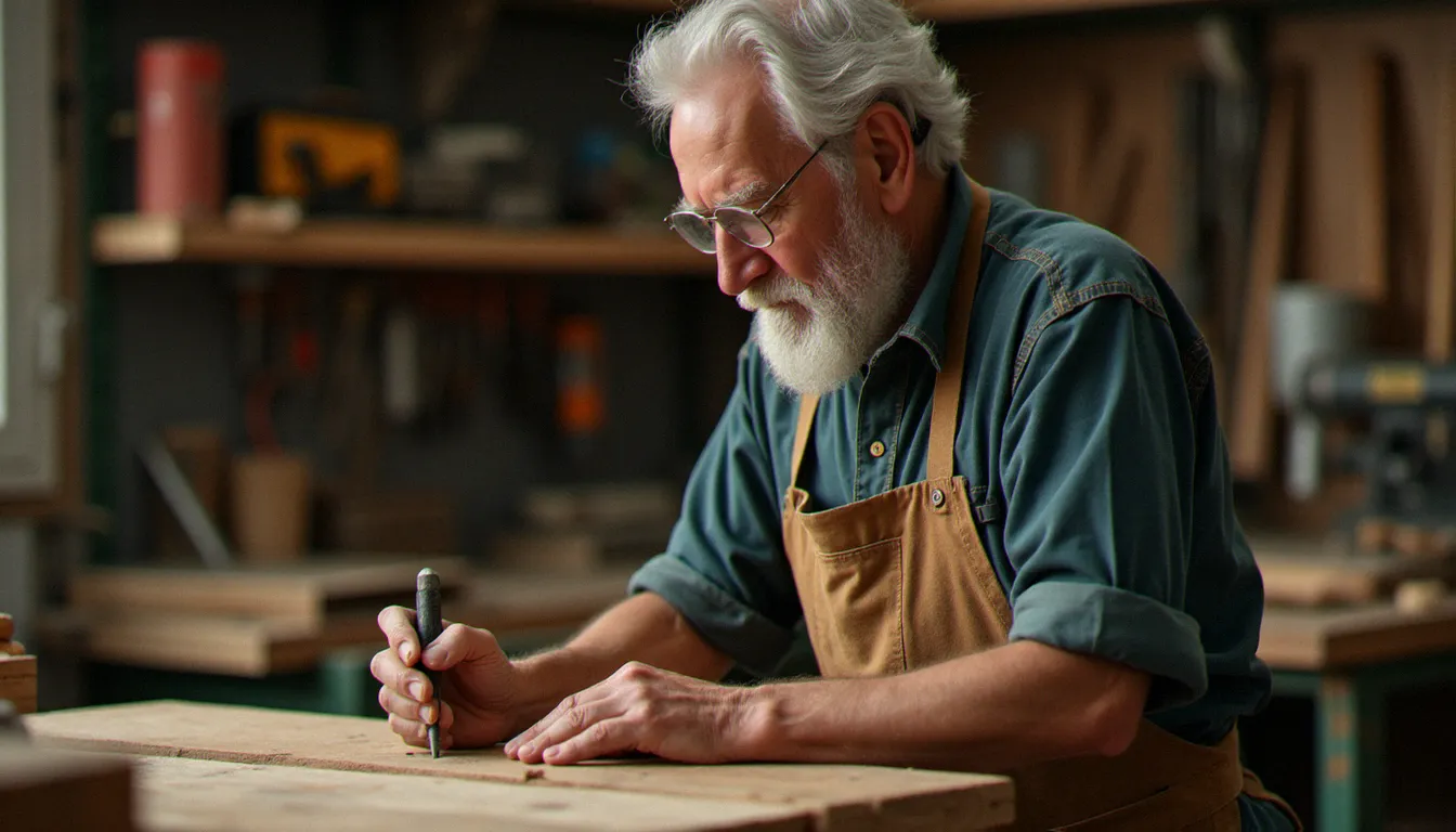 Un homme en atelier d'insertion par l'activité économique, concentré sur un travail manuel, illustrant la restauration sociale par le travail