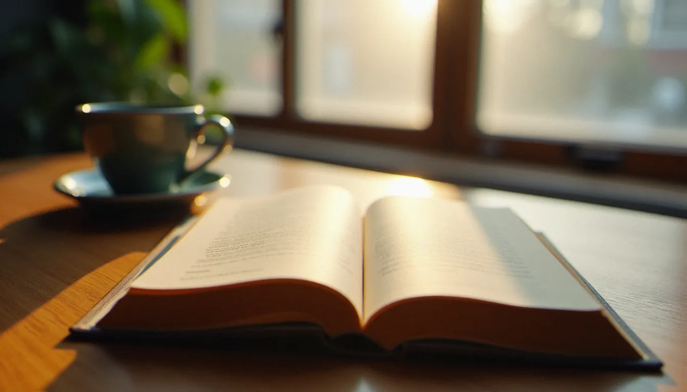 Le Gros Livre des Alcooliques Anonymes posé sur une table en bois avec une tasse de café, symbole du programme en 12 étapes