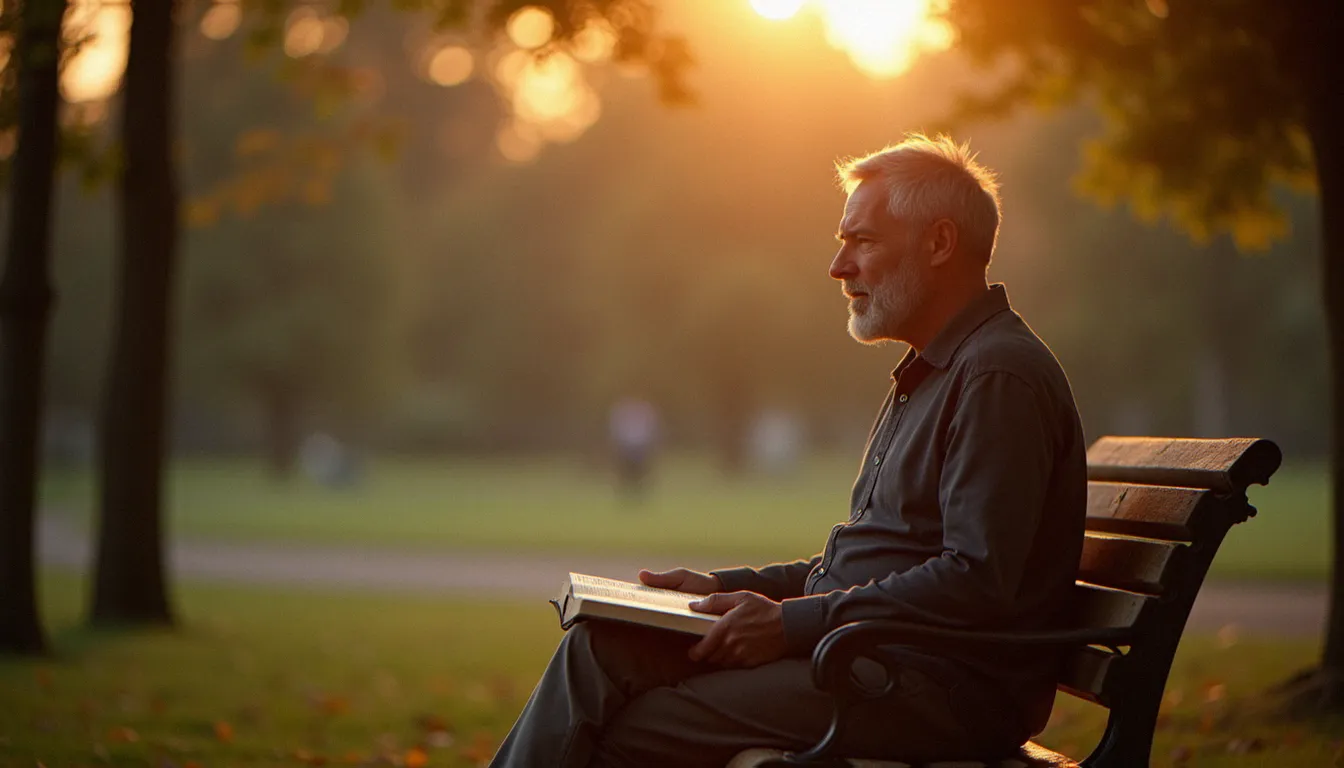 Personne assise sur un banc au lever du jour, recueillie dans le silence, illustrant la démarche pour augmenter son énergie spirituelle