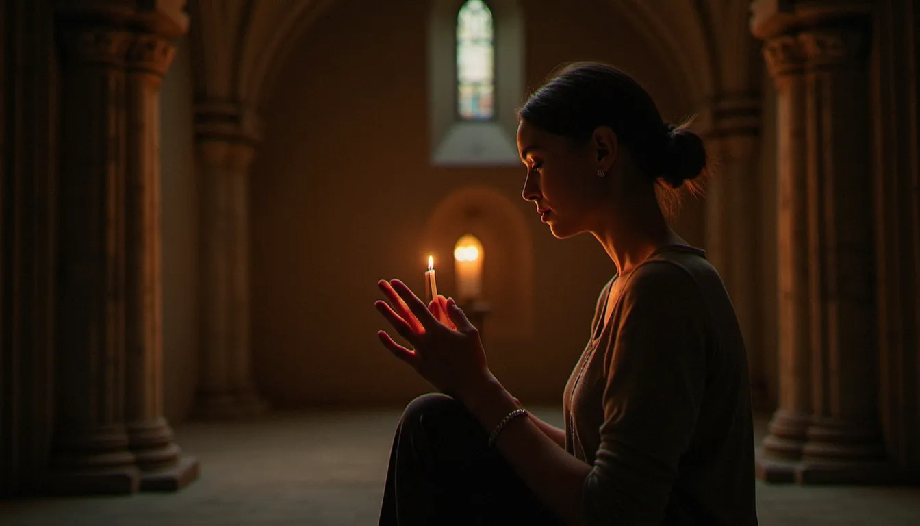 Personne en prière contemplative dans une chapelle, illustrant la méditation spirituelle